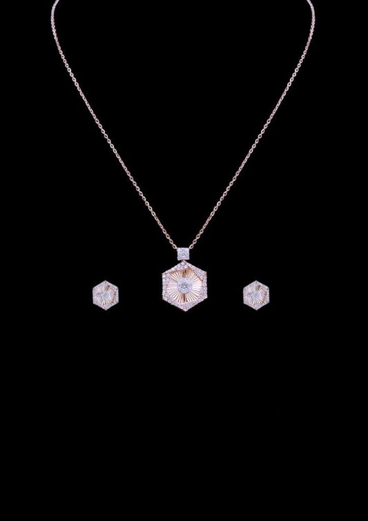 Rose Gold Necklace & Earring Set with Natural Diamonds (0.67 CT & 0.59 CT, VS-SI Clarity, G-H Color)