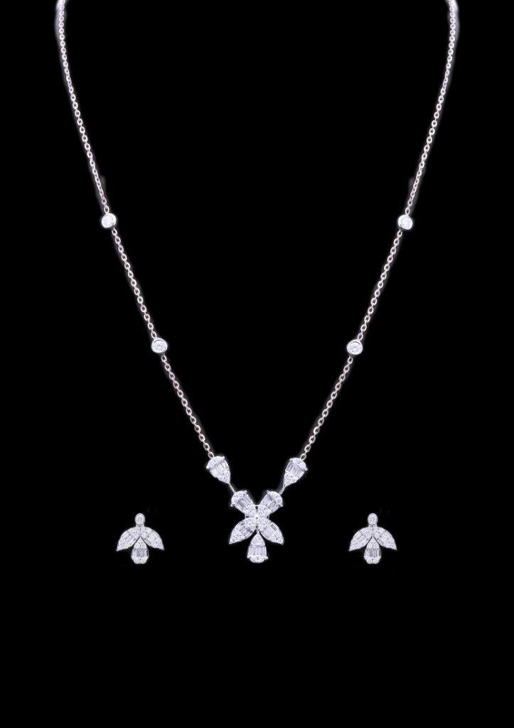 White Gold Necklace & Earring Set with Natural Diamonds (0.74 CT & 0.55 CT, VS-SI Clarity, G-H Color)