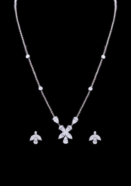 White Gold Necklace & Earring Set with Natural Diamonds (0.74 CT & 0.55 CT, VS-SI Clarity, G-H Color)