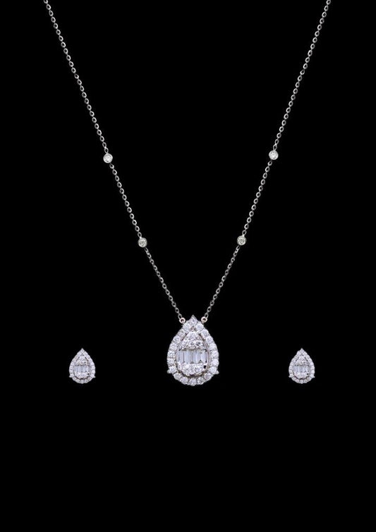 White Gold Necklace & Earring Set with Natural Diamonds (0.37 CT & 0.46 CT, VS-SI Clarity, G-H Color)